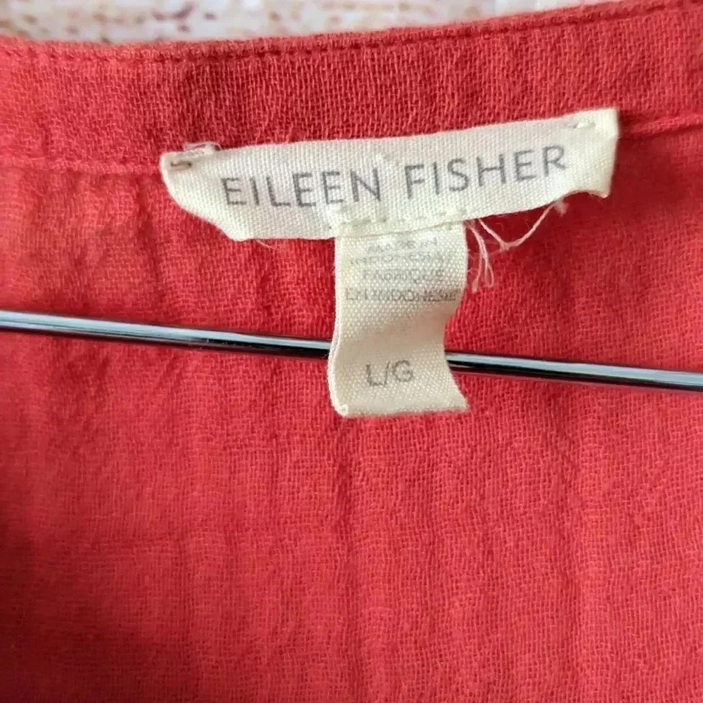 Eileen Fisher Size Large Boat Neck Boxy Blouse Organic Cotton Orange Color Gauge - Picture 7 of 10